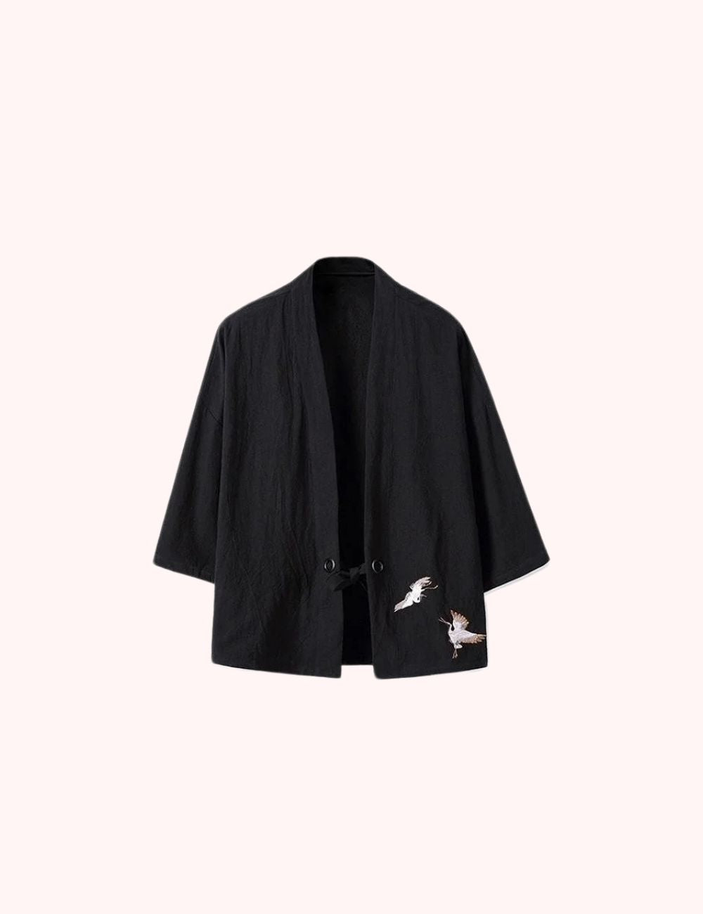 Veste Kimono en Lin | Noir Tsuru