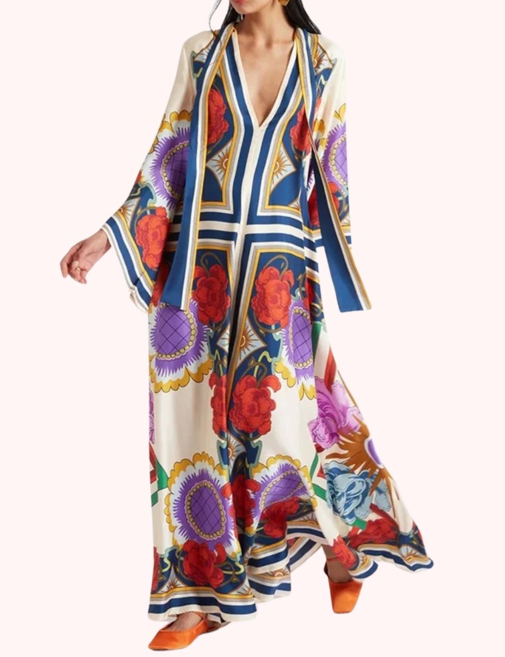 Robe Kimono Réversible | Fleurs Rouges