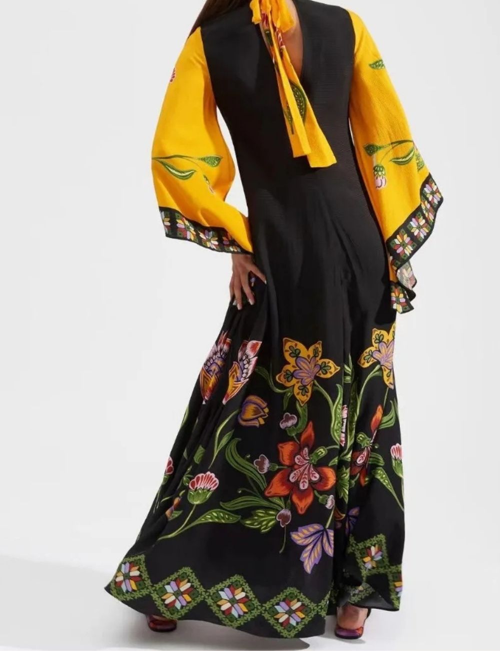 Robe Kimono Réversible | Fleurs Jaunes