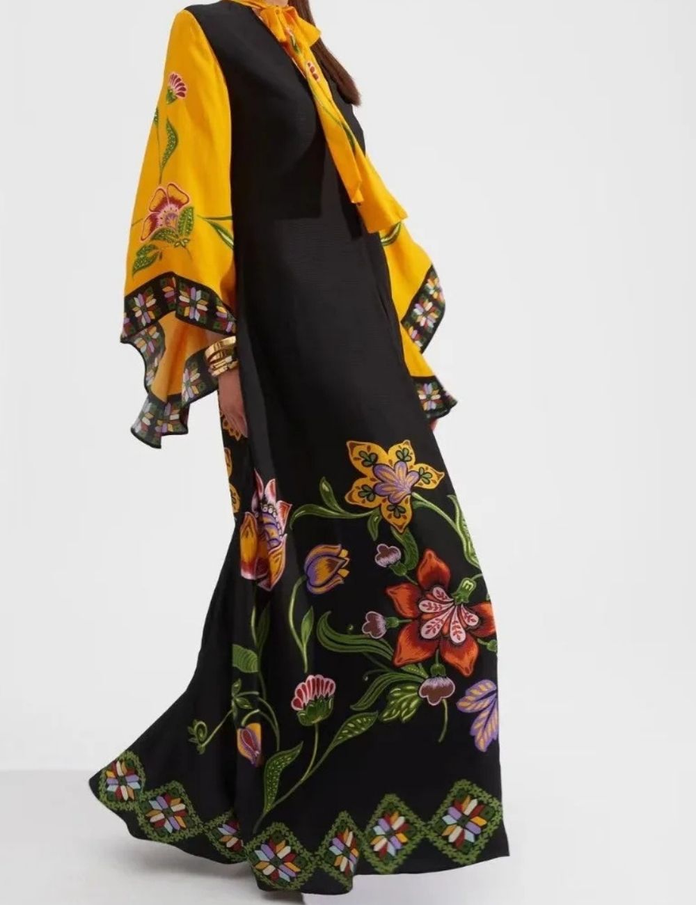 Robe Kimono Réversible | Fleurs Jaunes