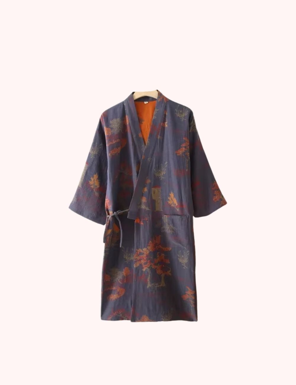 Peignoir Kimono Bleu | Arbres Oranges