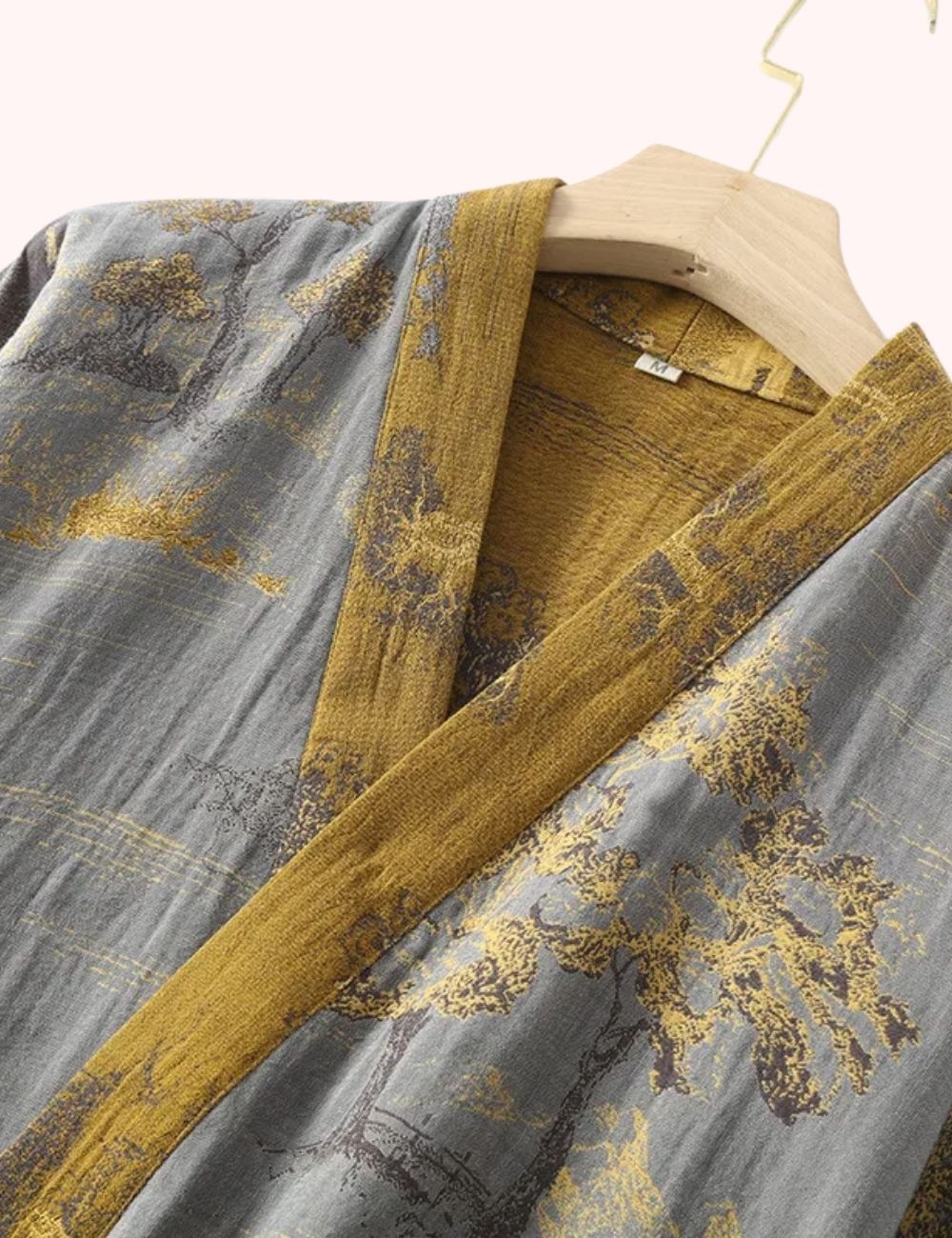 Peignoir Kimono Jaune | Arbres Dorés