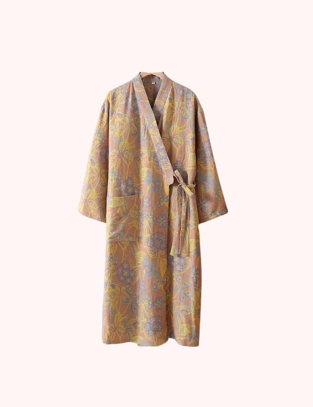 Peignoir Kimono Jaune | Fleurs Bleues