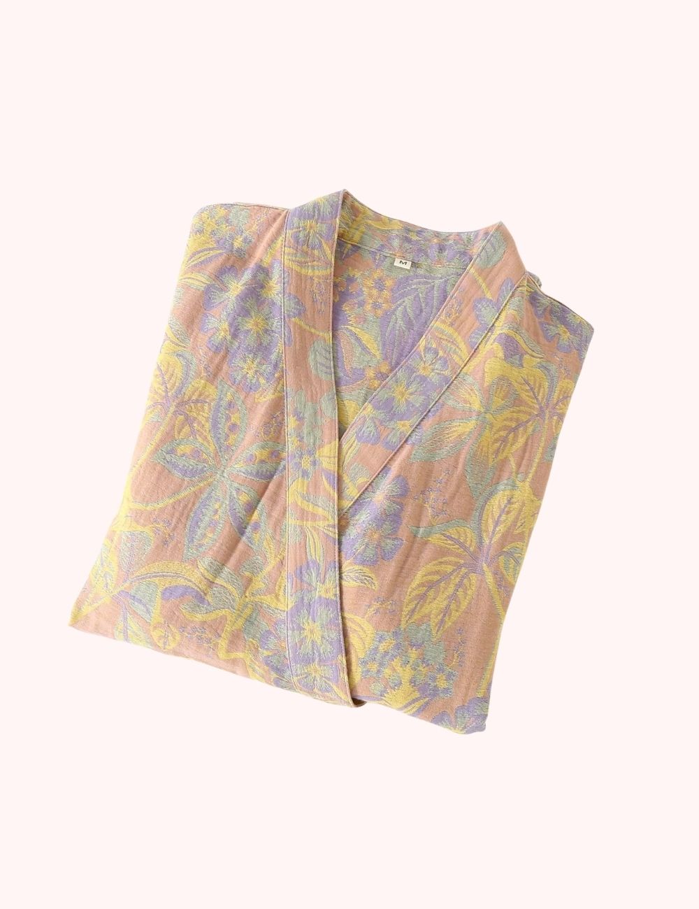 Peignoir Kimono Jaune | Fleurs Bleues