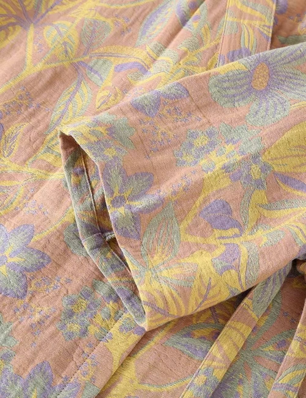 Peignoir Kimono Jaune | Fleurs Bleues