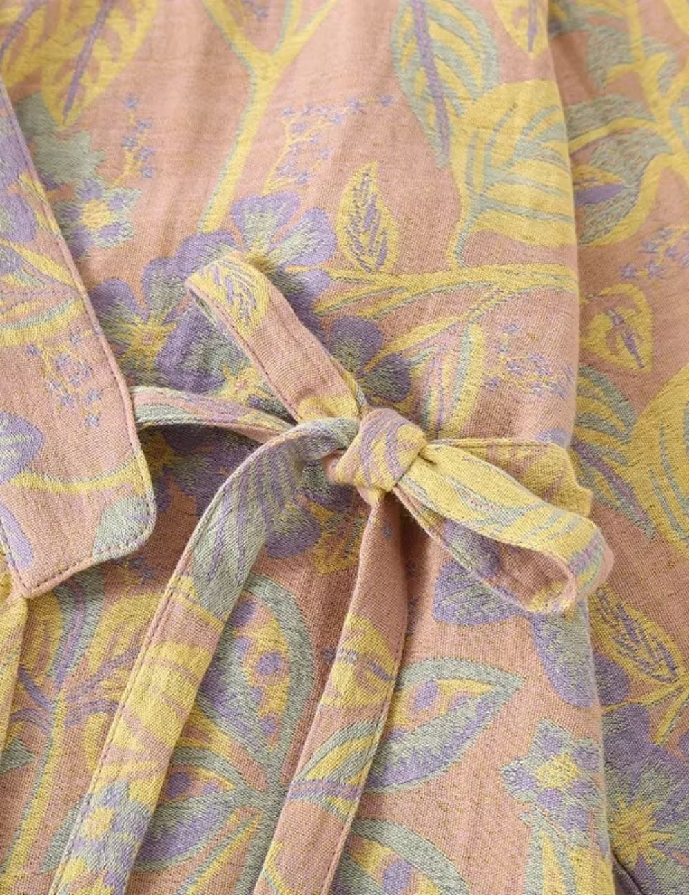 Peignoir Kimono Jaune | Fleurs Bleues