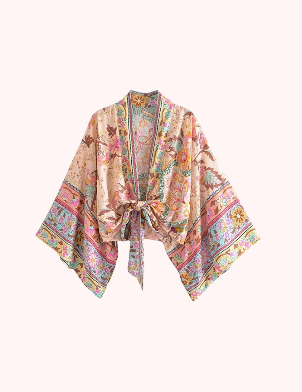 kimono court blanc et rose