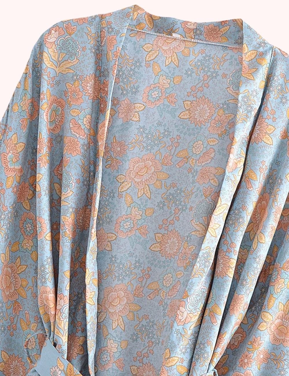 kimono court bleu fleurs