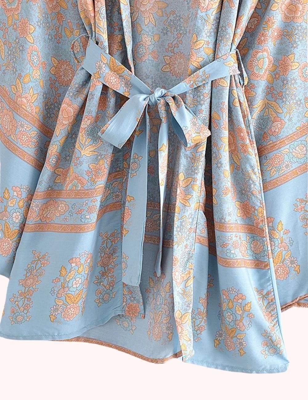 kimono court bleu fleurs