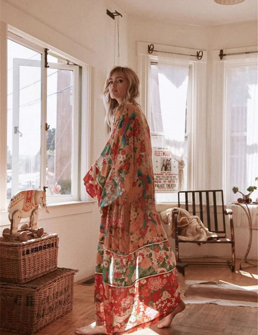 kimono long a motif fleuri