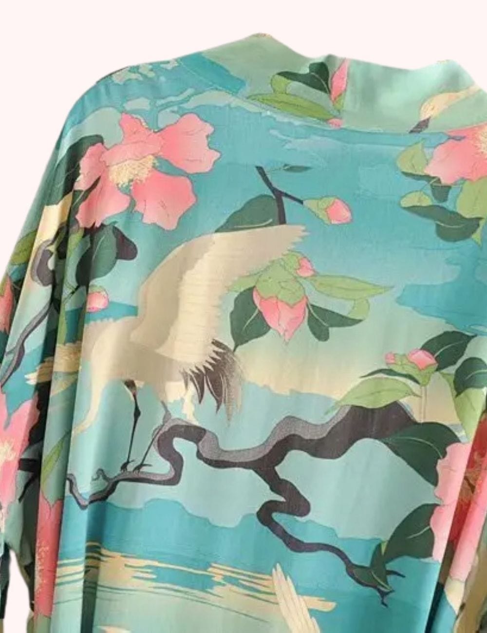 kimono long bleu fleuri
