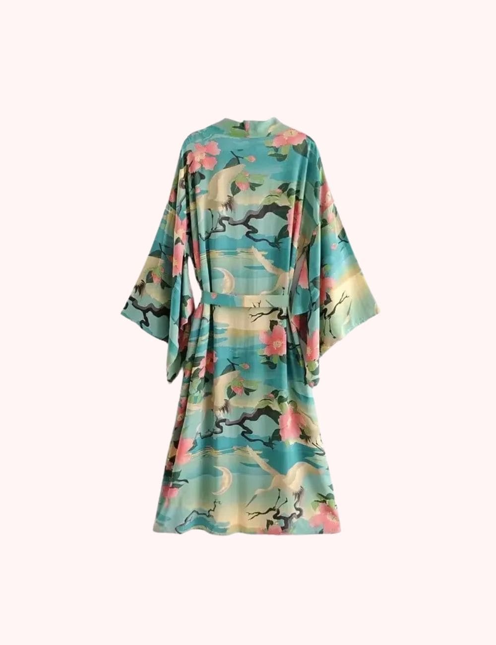 kimono long bleu fleuri