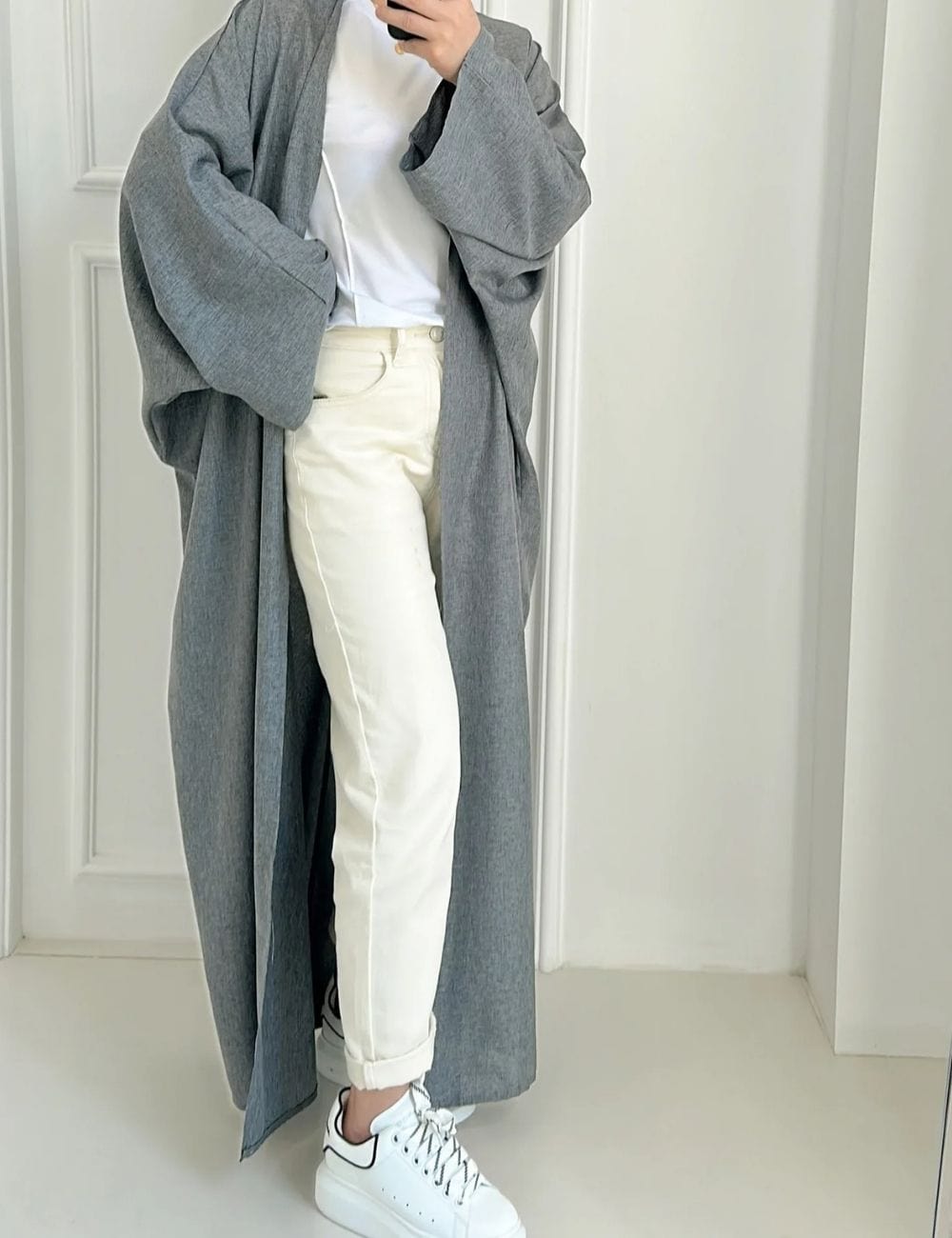 kimono long femme gris abaya