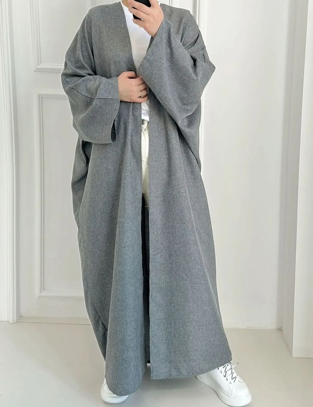 kimono long femme gris abaya