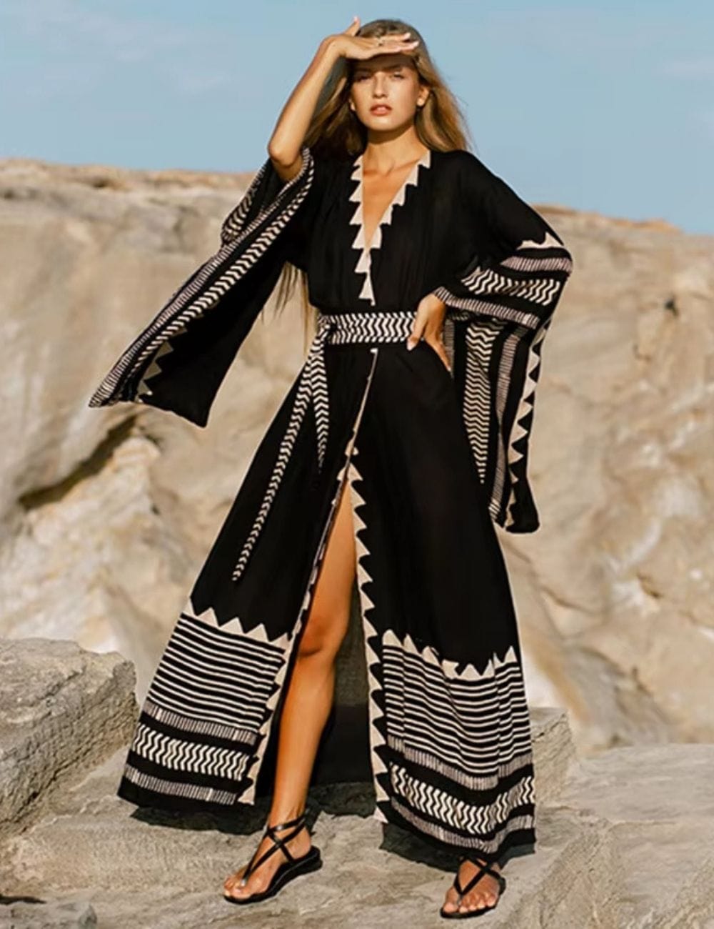 kimono long noir femme
