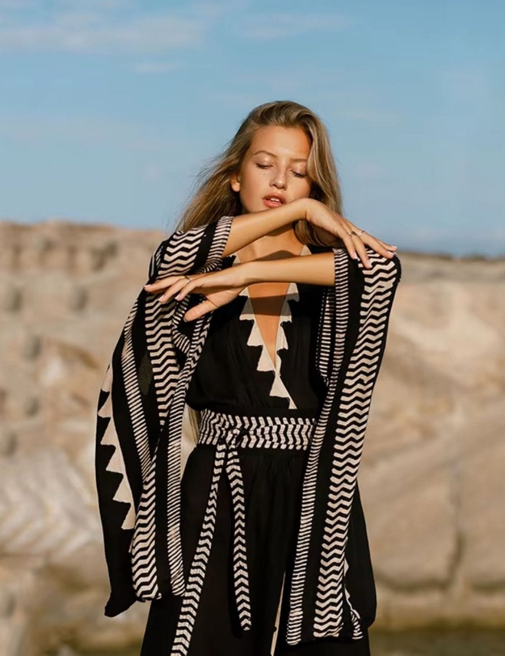 kimono long noir femme